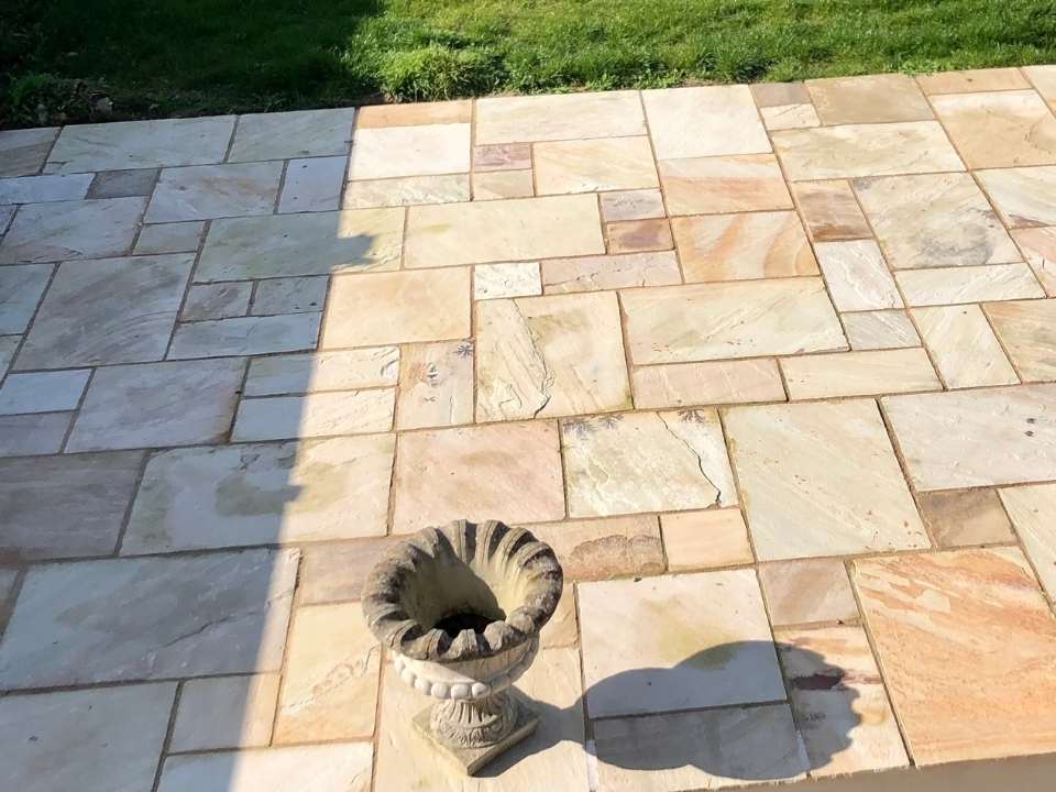 Sandstone patio installation in Suffolk